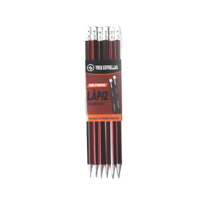 Lápiz color negro mina de grafito con borrador - Tres Estrellas